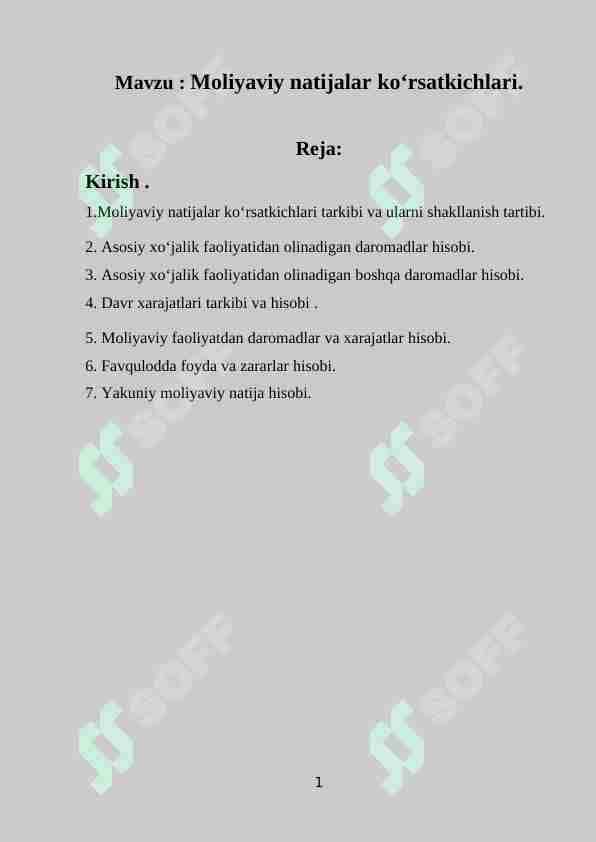 Moliyaviy natijalar ko‘rsatkichlari.