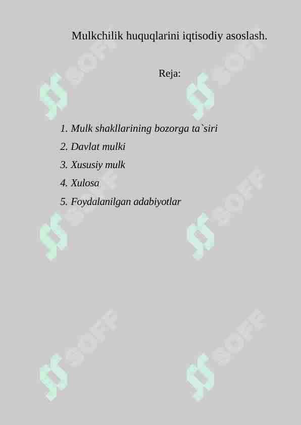 Mulkchilik huquqlarini iqtisodiy asoslash
