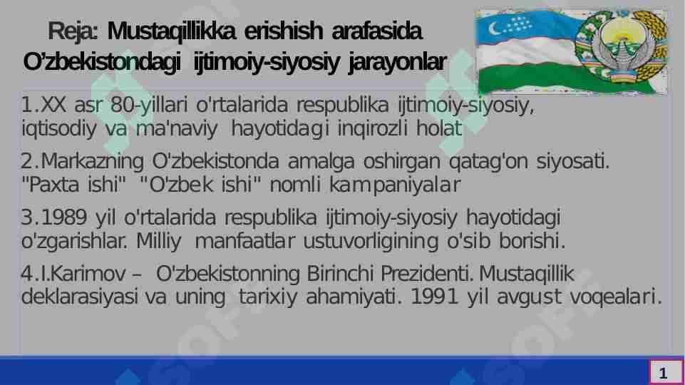 Mustaqillikka erishish arafasida O’zbekistondagi ijtimoiy-siyosiy jarayonlar