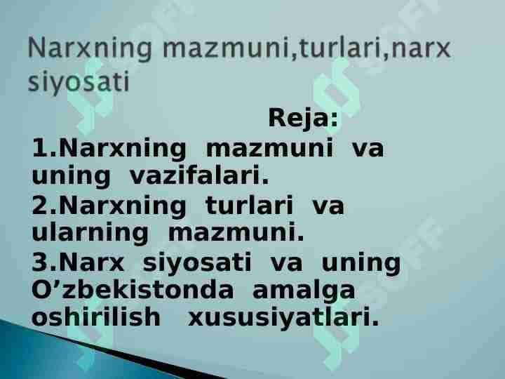 Narxning mazmuni,turlari,narx siyosati