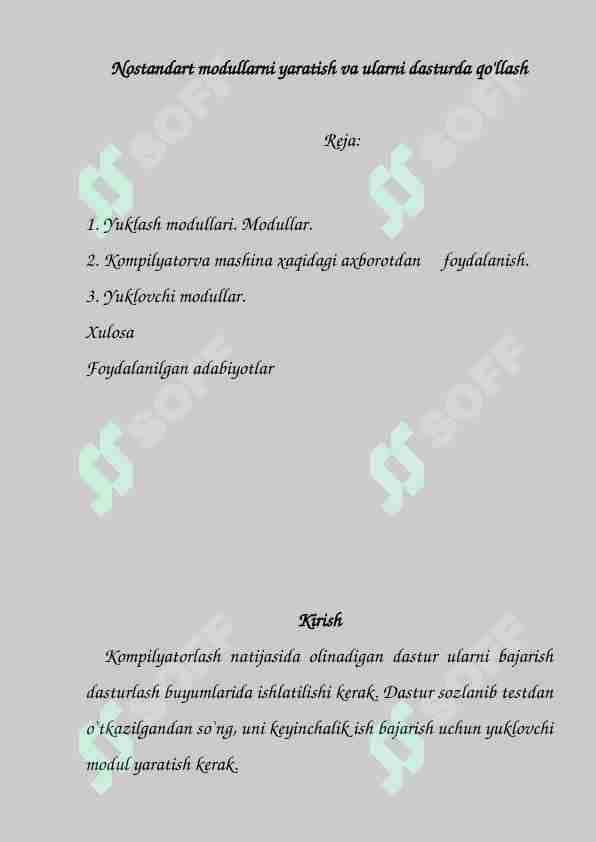 Nostandart modullarni yaratish va ularni dasturda qo'llash