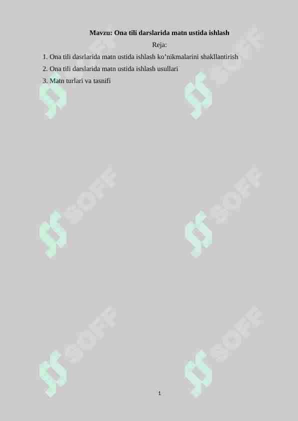 Ona tili darslarida matn ustida ishlash