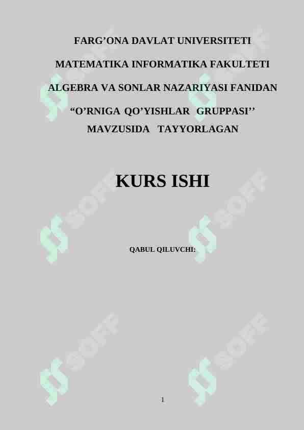 O’RNIGA QO’YISHLAR GRUPPASI
