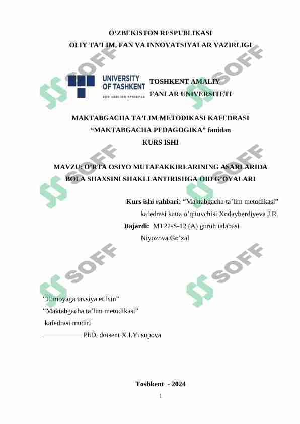 O'rta Osiyo mutafakkirlarining asarlarida bola shaxsini shakllantirish