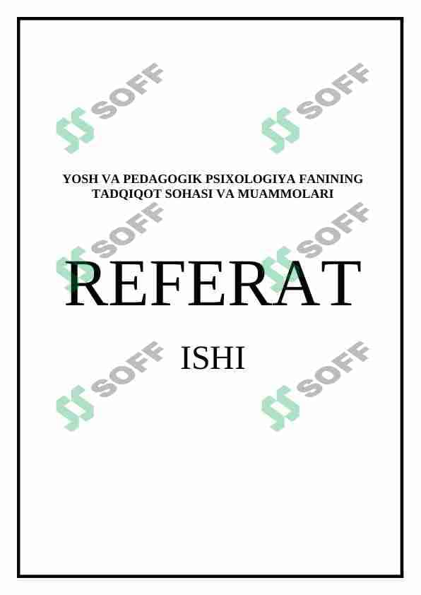 YOSH VA PEDAGOGIK PSIXOLOGIYA FANINING TADQIQOT SOHASI VA MUAMMOLARI (referat)