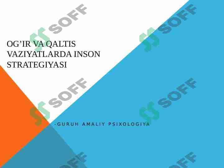 Og’ir va qaltis vaziyatlarda inson strategiyasi.