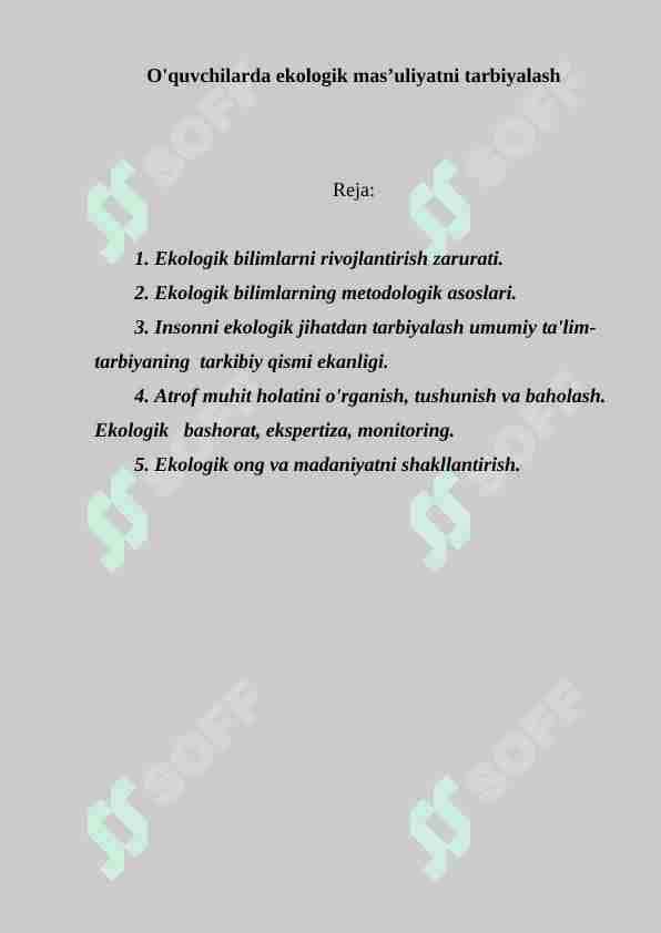 O'quvchilarda ekologik mas’uliyatni tarbiyalash