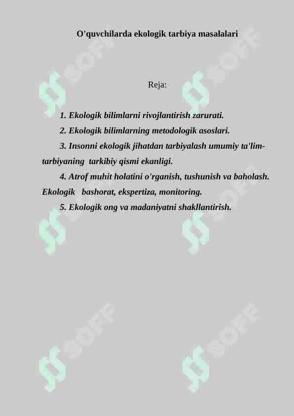 O'quvchilarda ekologik tarbiya masalalari