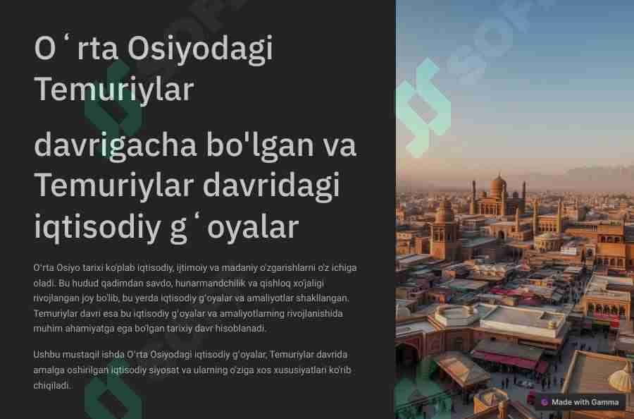 O`rta Osiyodagi Temuriylar davrigacha bo`lgan va Temuriylar davridagi iqtisodiy g`oyalar
