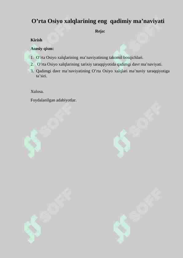 O’rta Osiyo xalqlarining eng qadimiy ma’naviyati