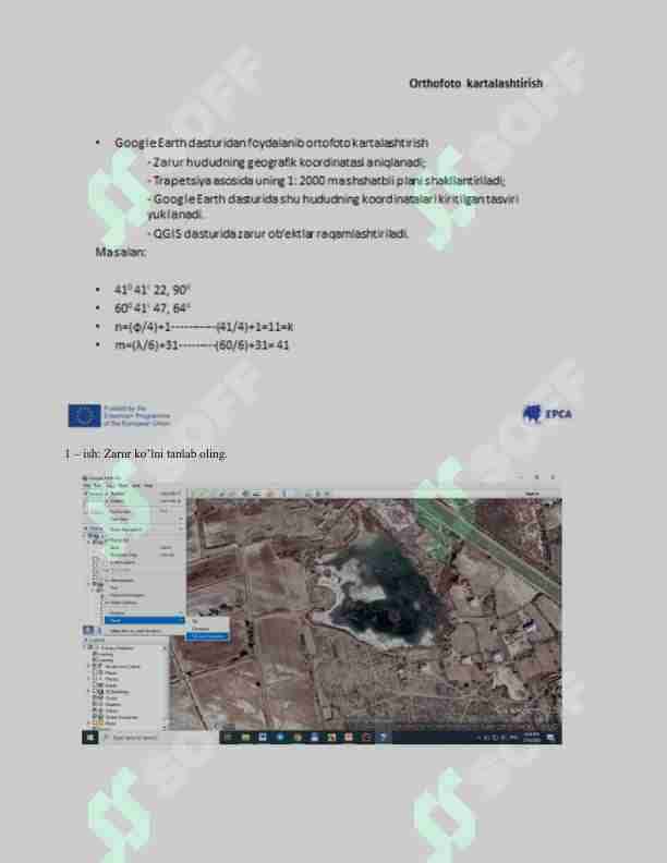 Ortofotokartalashtirish Google Earth dasturi asosida