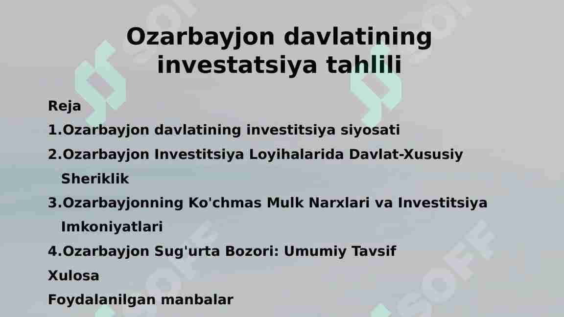 Ozarbayjon davlatining investatsiya tahlili