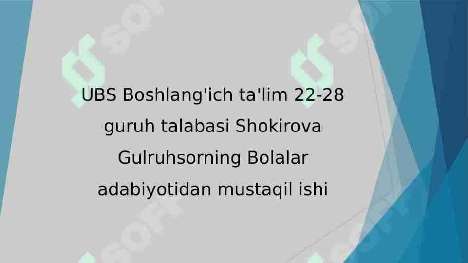 O'zbek bolalar adabiyotining vujudga kelishi va taraqqiyot xususiyatlari.Milliy uyg'onish xarakteri va uning o'zbek bolalar adabiyotini yuzaga keltirishdagi roli