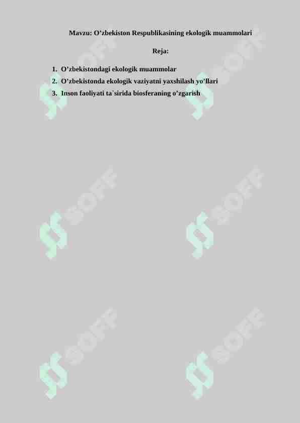 O’zbekiston Respublikasining ekologik muammolari