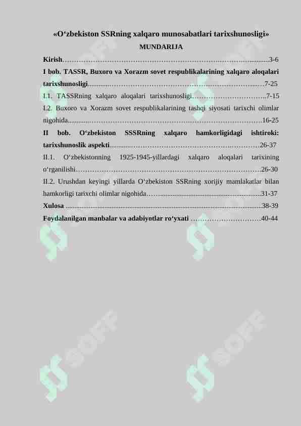 O‘zbekiston SSRning xalqaro munosabatlari tarixshunosligi