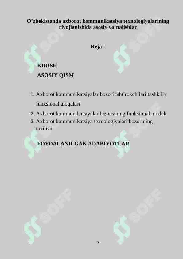 O’zbekistonda axborot kommunikatsiya texnologiyalarining rivojlanishida asosiy yo’nalishlar
