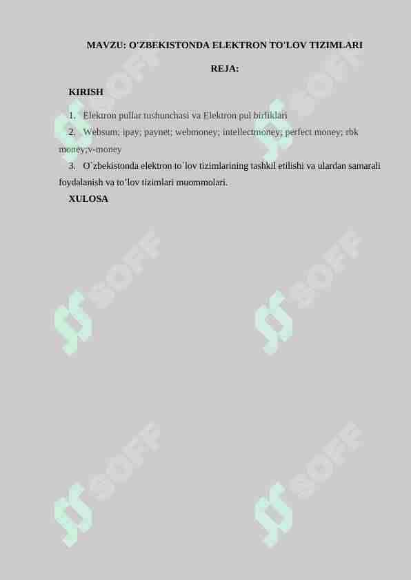 O'ZBEKISTONDA ELEKTRON TO'LOV TIZIMLARI
