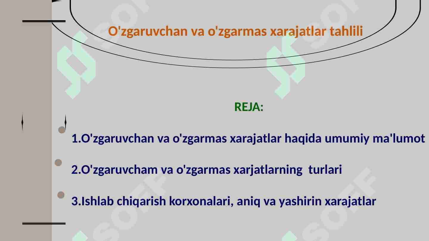 O'zgaruvchan va o'zgarmas xarajatlar tahlili