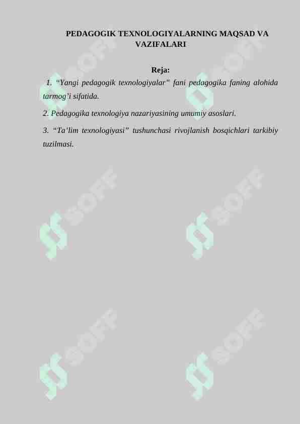 PEDAGOGIK TEXNOLOGIYALARNING MAQSAD VA VAZIFALARI