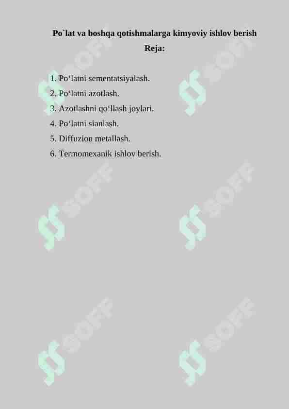 Po`lat va boshqa qotishmalarga kimyoviy ishlov berish