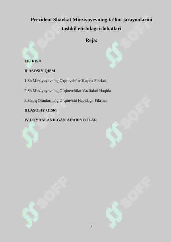 Prezident Shavkat Mirziyoyevning ta’lim jarayonlarini tashkil etishdagi islohatlari