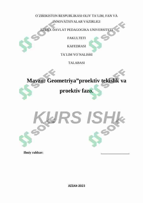 Geometriya. Proektiv tekislik va proektiv fazo