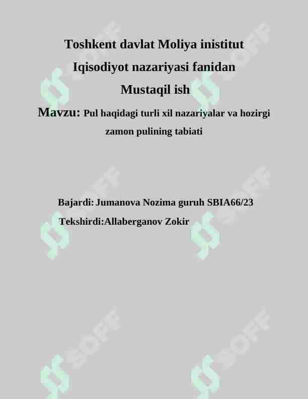 Pul haqidagi turli xil nazariyalar va hozirgi zamon pulining tabiati