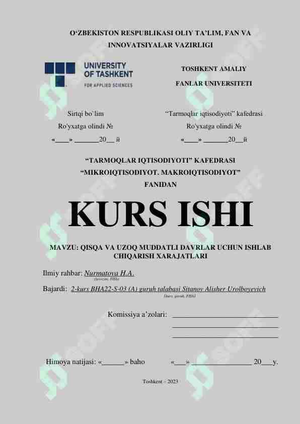 QISQA VA UZOQ MUDDATLI DAVRLAR UCHUN ISHLAB CHIQARISH XARAJATLARI