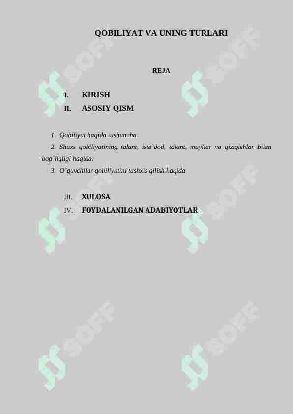 QOBILIYAT VA UNING TURLARI