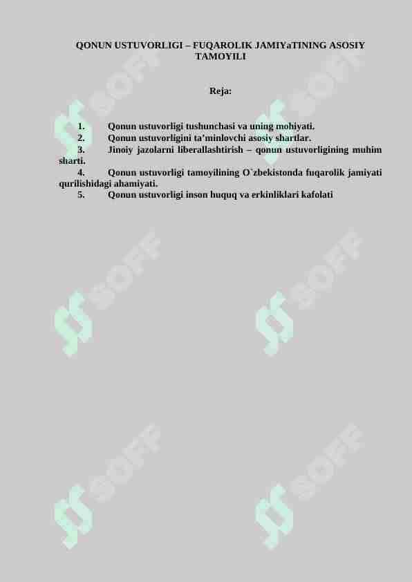 QONUN USTUVORLIGI – FUQAROLIK JAMIYaTINING ASOSIY TAMOYILI