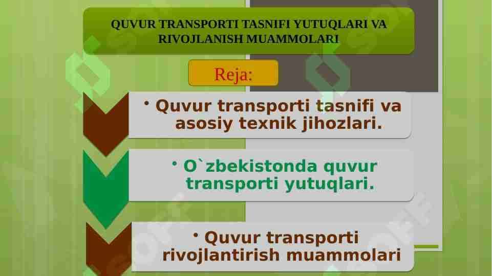 QUVUR TRANSPORTI TASNIFI YUTUQLARI VA RIVOJLANISH MUAMMOLARI