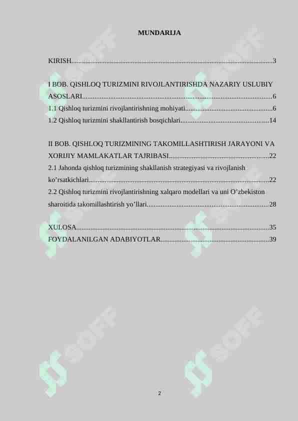 Qishloq turizmi modellari