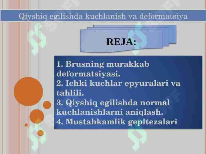 Qiyshiq egilishda kuchlanish va deformatsiya