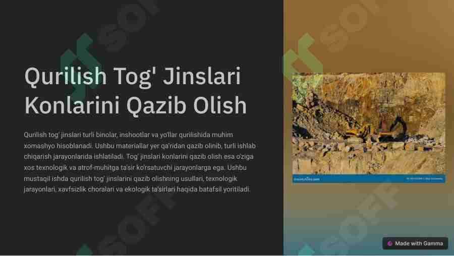 Qurilish Tog' Jinslari Konlarini Qazib Olish