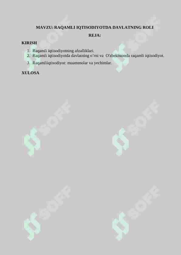 Raqamli iqtisodiyotda davlatning roli