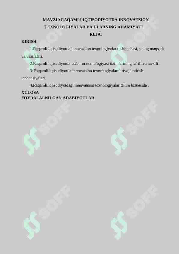 RAQAMLI IQTISODIYOTDA INNOVATSION TEXNOLOGIYALAR VA ULARNING AHAMIYATI
