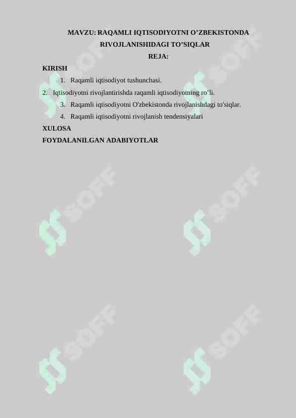 RAQAMLI IQTISODIYOTNI O’ZBEKISTONDA RIVOJLANISHIDAGI TO’SIQLAR