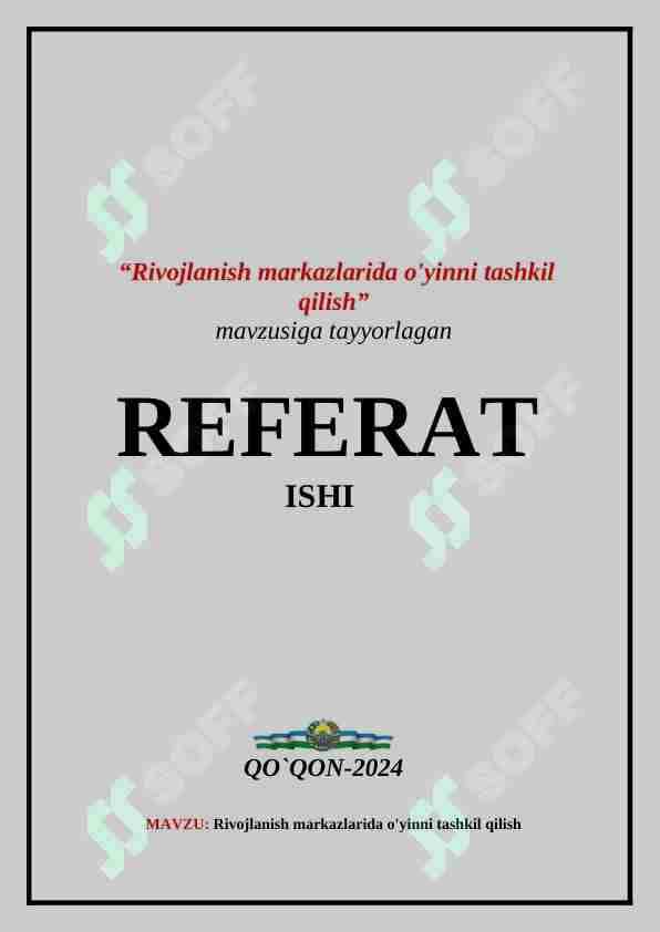 Rivojlanish markazlarida o'yinni tashkil qilish