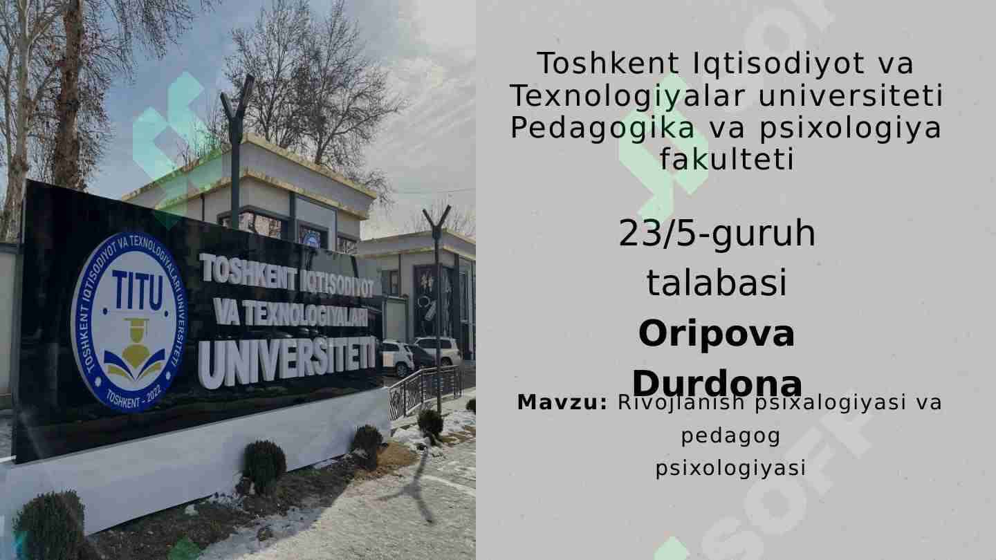 Rivojlanish psixalogiyasi va pedagog psixologiyasi