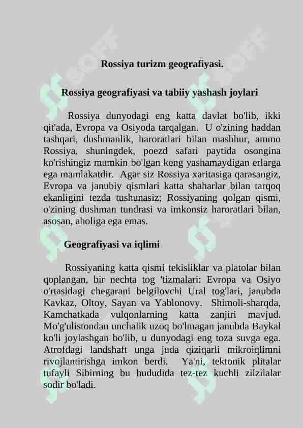 Rossiya turizm geografiyasi.