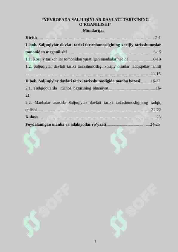 SALJUQIYLAR DAVLATI TARIXI TARIXSHUNOSLIGI