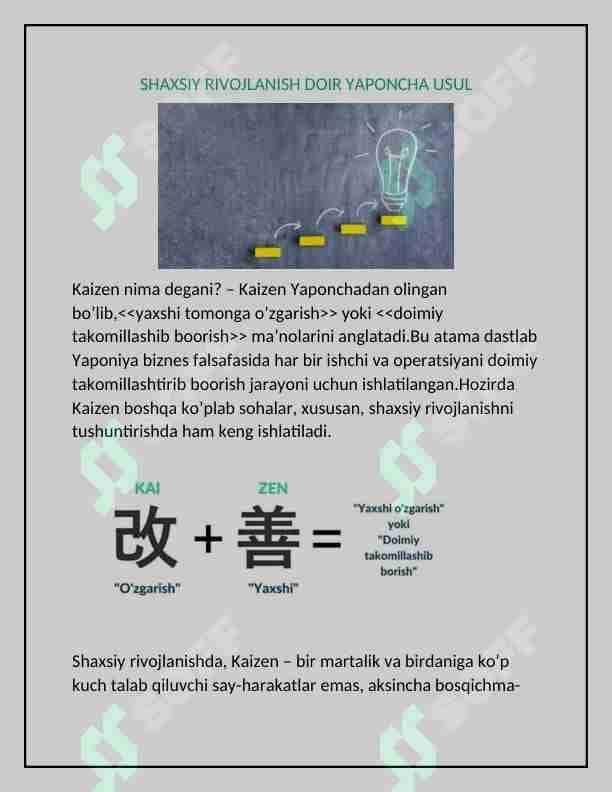 SHAXSIY RIVOJLANISGA DOIR YAPONCHA USUL