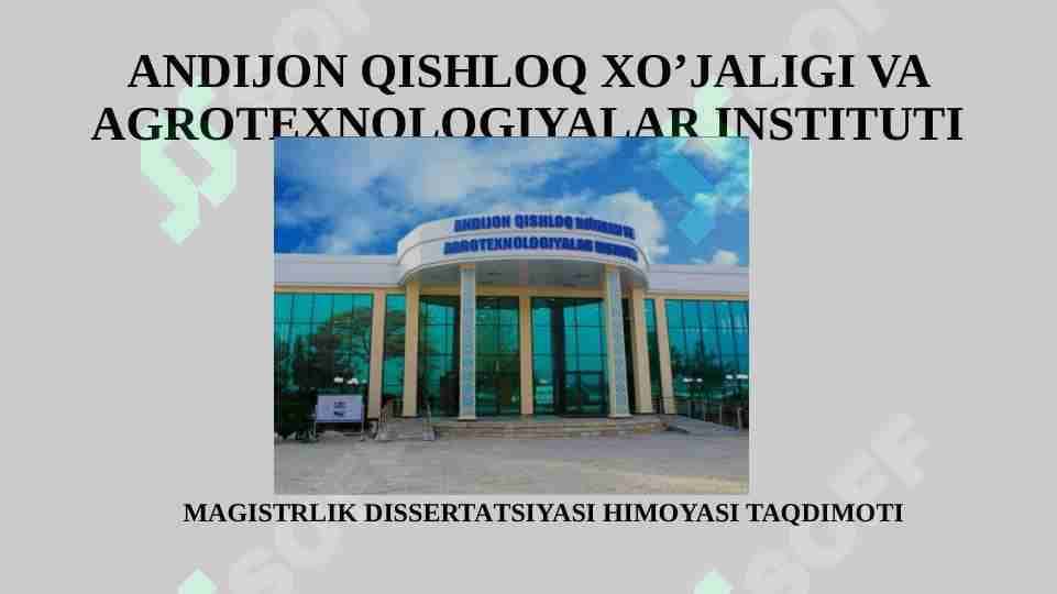 “SUV XO’JALIGIDA NASOS AGREGATLARINING ENERGETIK SAMARADORLIGINI OSHIRISH” (ANDIJON VILOYATI ANDIJON TUMANI ZAVROG’ GES NASOS STANSIYASI MISOLIDA)