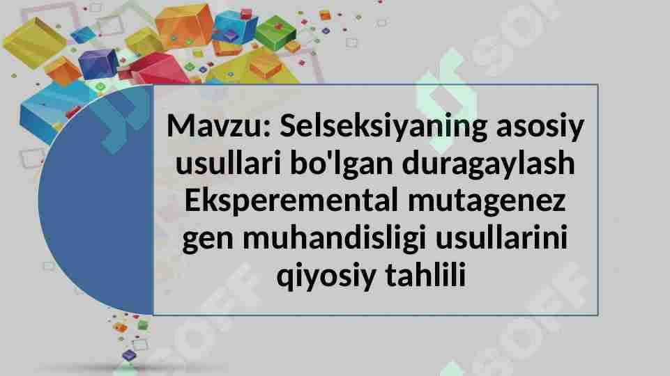 Selseksiyaning asosiy usullari bo'lgan duragaylash Eksperemental mutagenez gen muhandisligi usullarini qiyosiy tahlili