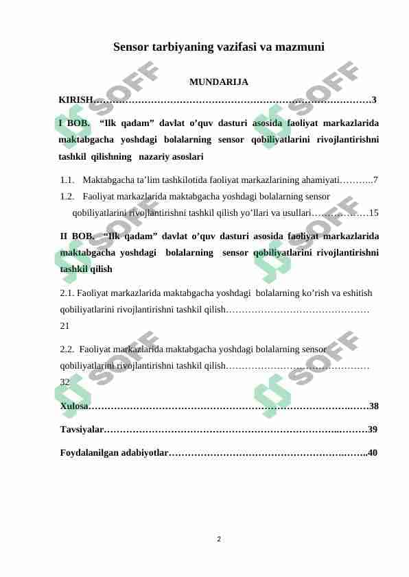 Sensor tarbiyaning vazifasi va mazmuni