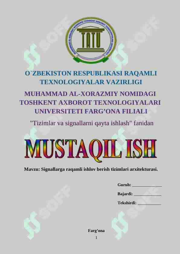 Signallarga raqamli ishlov berish tizimlari arxitekturasi