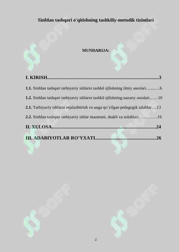 Sinfdan tashqari o'qitishning tashkiliy-metodik tizimlari