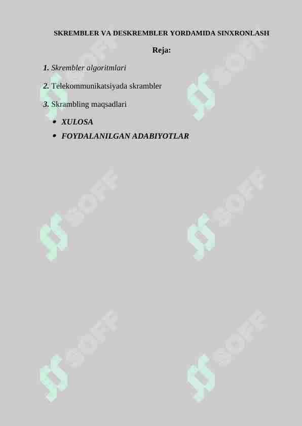 SKREMBLER VA DESKREMBLER YORDAMIDA SINXRONLASH