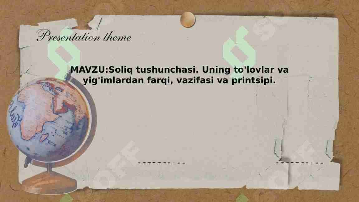Soliq tushunchasi. Uning to'lovlar va yig'imlardan farqi, vazifasi va printsipi.