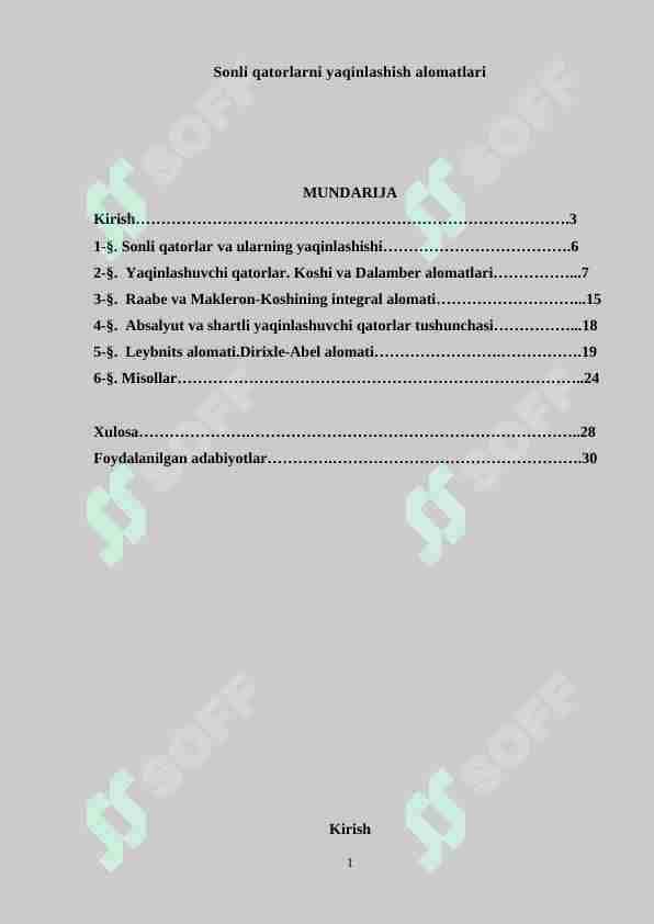 Sonli qatorlarni yaqinlashish alomatlari